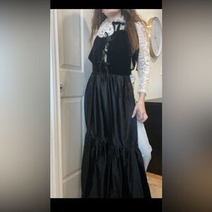 Vintage 70s Black Velvet‎ Satin Kitchen Apron Front Tie Witchcore